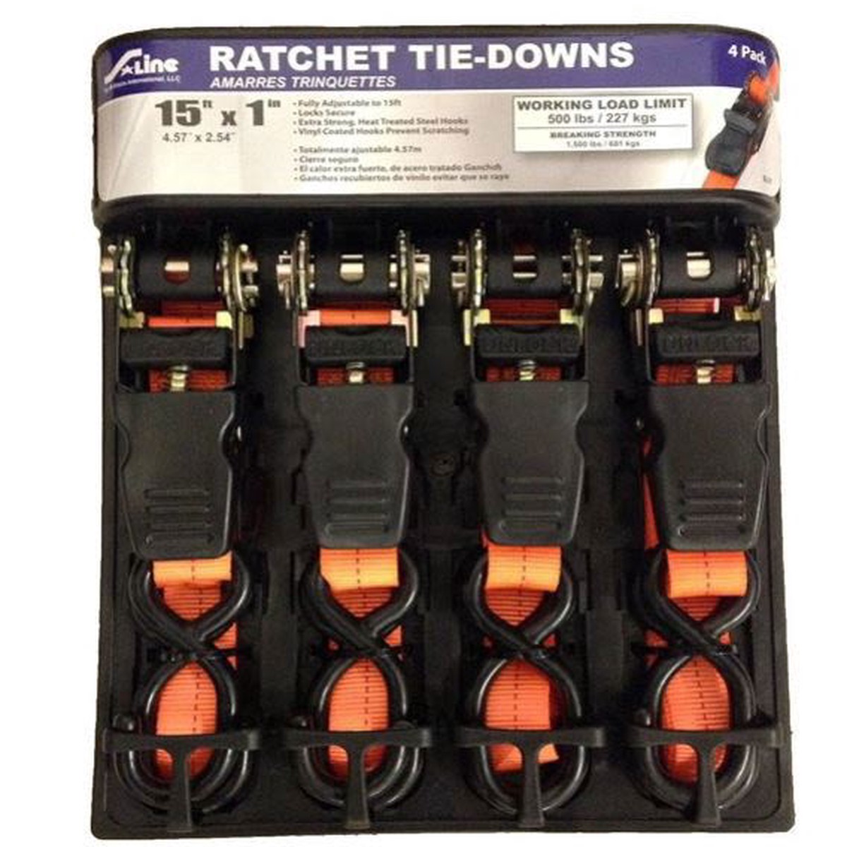 Ancra Cargo S-Line 1 in. x 15 ft. Polyester Ratchet Strap with S Hooks, 4 Pack
