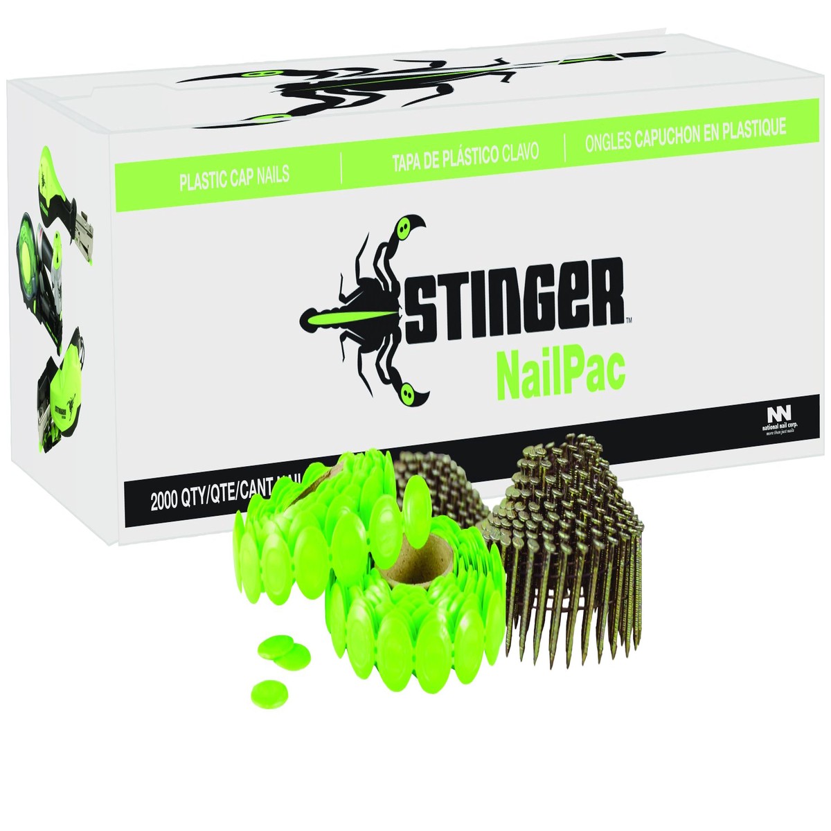 Stinger HandDrive Galvanized Plastic Cap Nails, 1 in., Gray, 2,000 Per Box