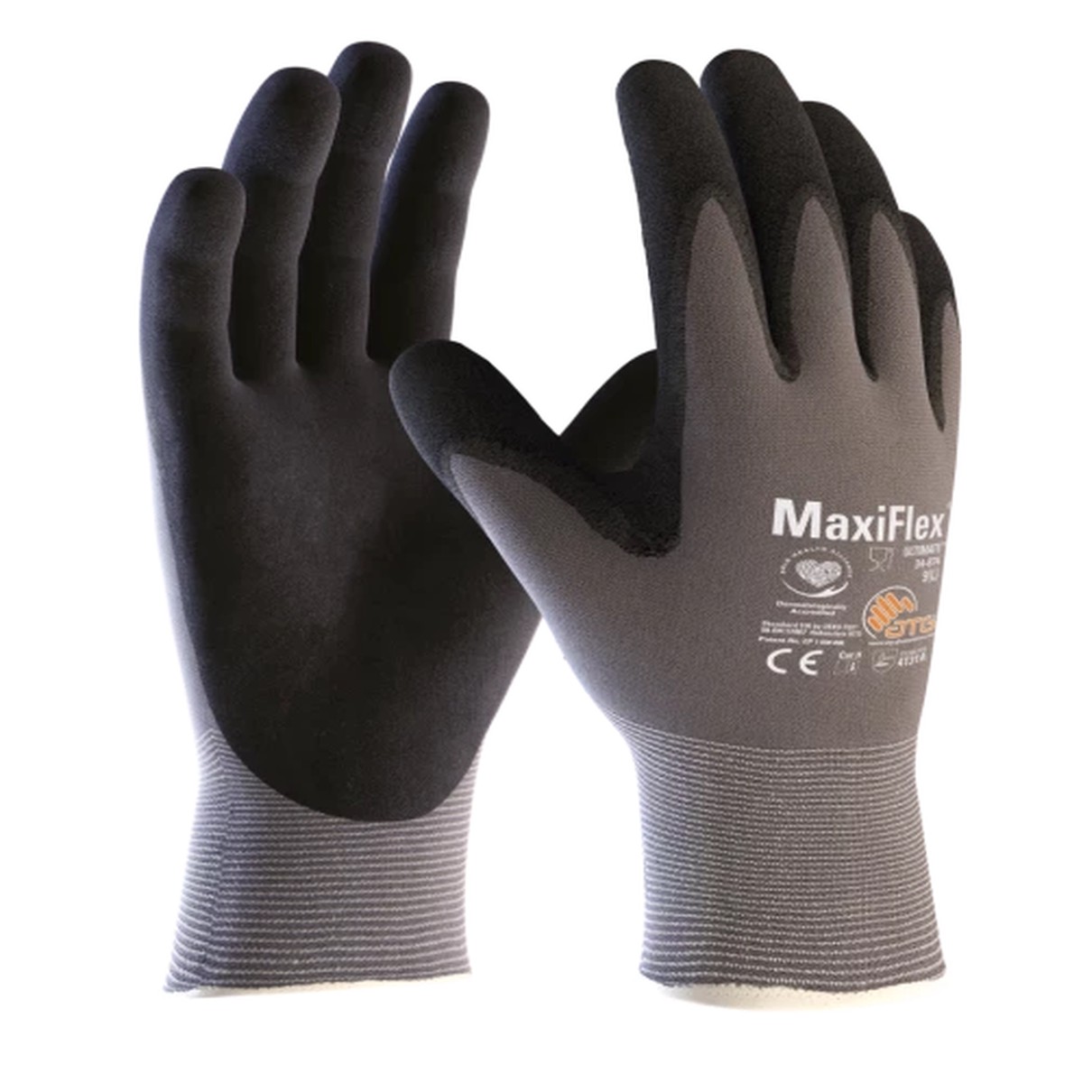 ATG MaxiFlex Ultimate Coated Work Gloves, Large, Black/Gray