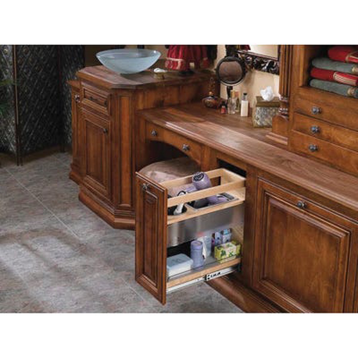 Rev-A-Shelf 445 Blumotion Grooming Organizer Pullout, 2-Compartment, Natural Maple