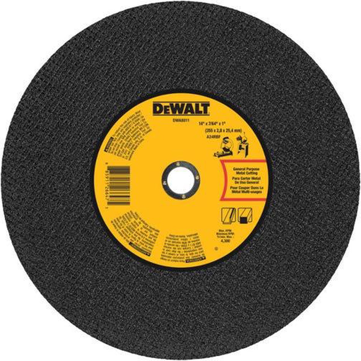 DEWALT HP 14 in. x 7/64 in. Type 1 Aluminum Oxide Cut-Off Chop Saw Wheel, 1 in. Arbor, 24 Grit DWA8011