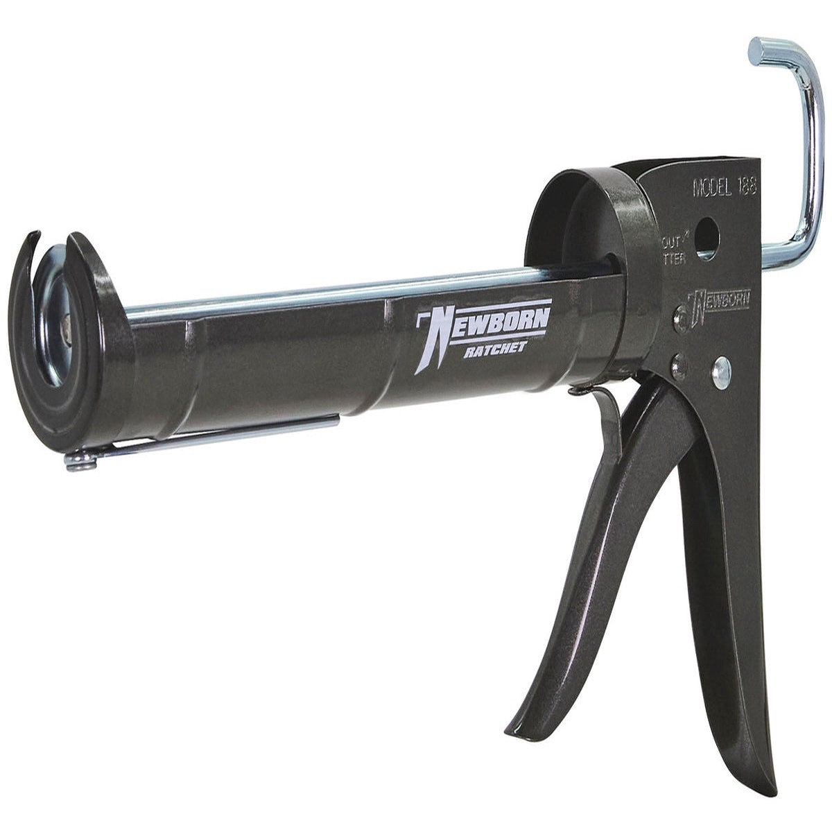 Newborn 188 Super Ratchet Rod 10 oz. Steel Half-Barrel Caulk Gun, 6:1 Thrust Ratio with Seal Puncture Tool and Spout Cutter