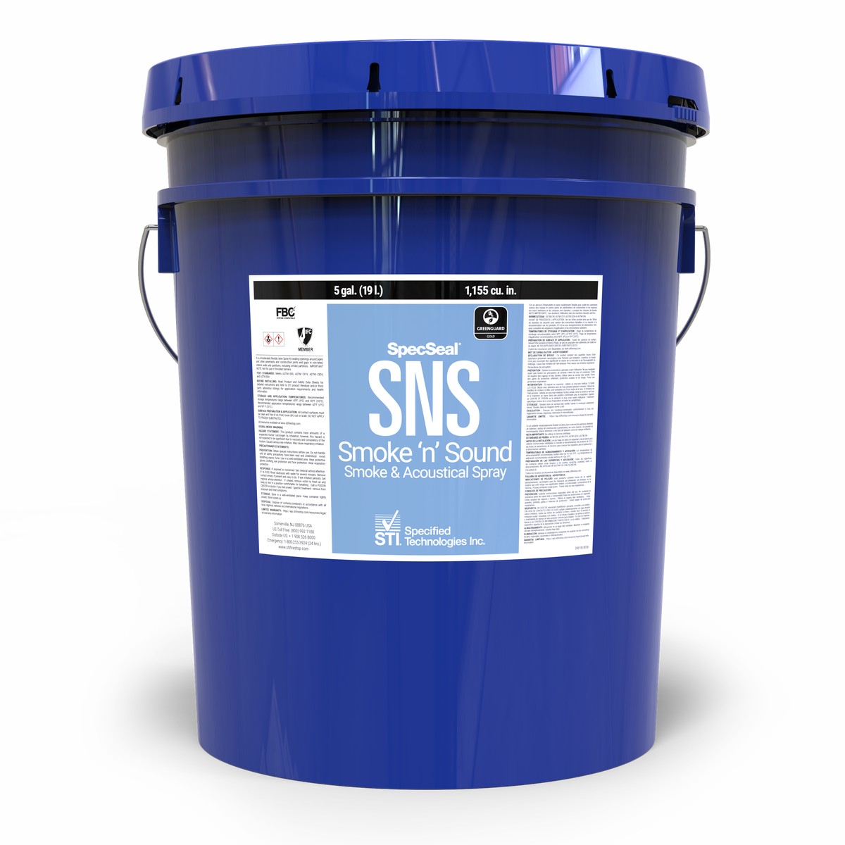 Specified Technologies SpecSeal Smoke 'N' Sound Acoustical Spray, White, 5 Gallon Pail SNS205
