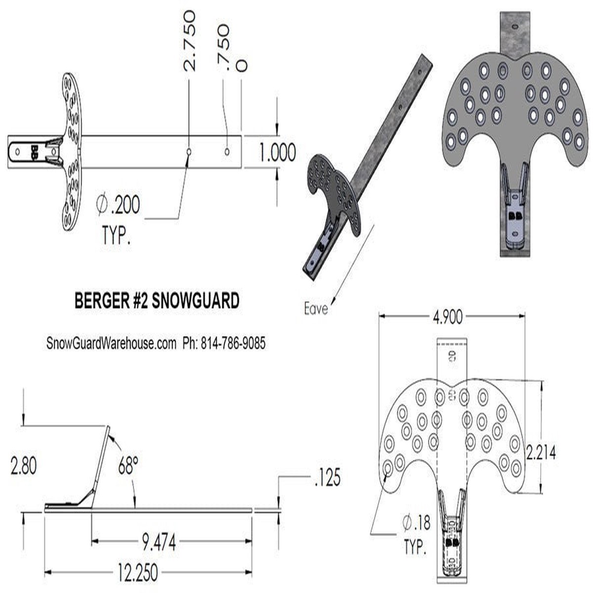 Berger Galvanized Malleable #2 Iron Snow Guards