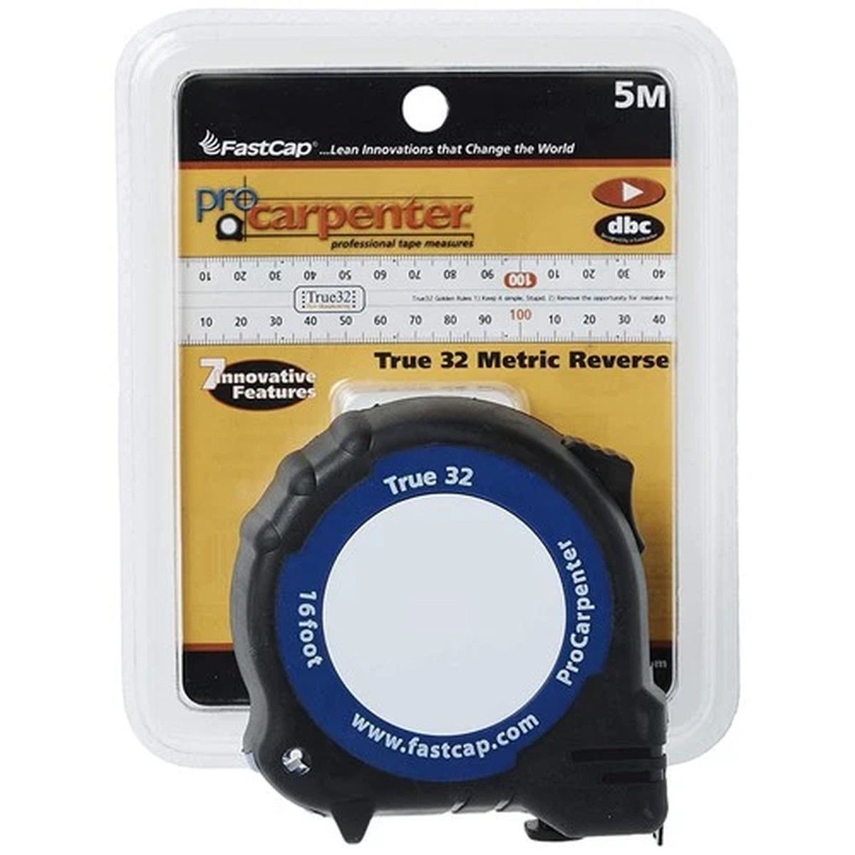 Pro Carpenter Tape Measure Reverse 5m Pencil Sharpener Fastcap