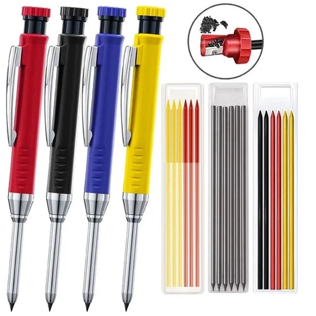 Solid Carpenter Mechanical Pencil with Sharpener Woodworking Tools 2.8mm 3 Colo
