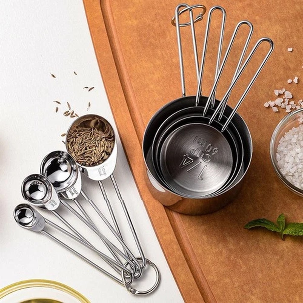 Stainless Steel Measuring Cups & Spoons Set - Stackable Set With Spout - Kitchen