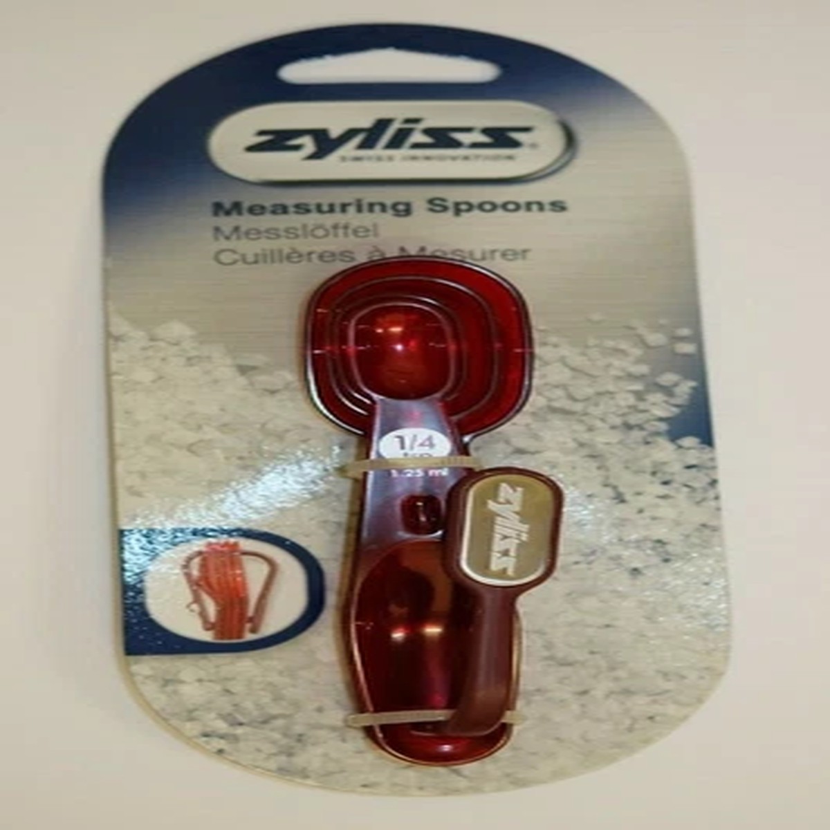 Zyliss set of 4 MEASURING SPOONS red 1/4 1/2 1 Tsp & 1 Tbsp