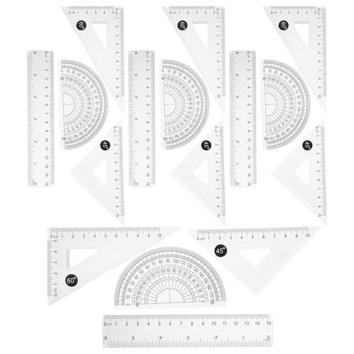 4 Sets Plastic Straight Ruler Drawing Kit Triangle Protractor Measuring
