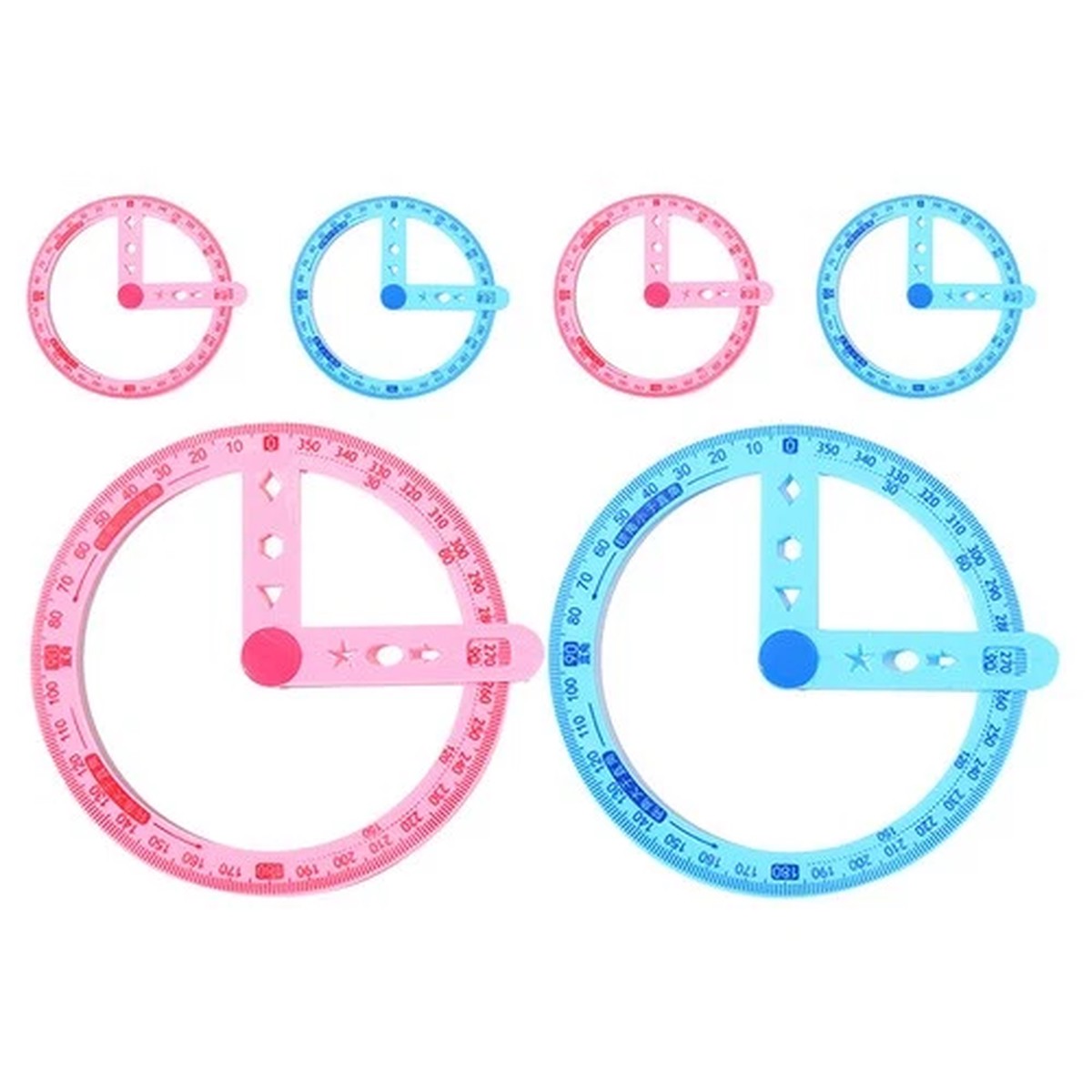 6Pcs Multi Function Plastic Protractors for Classroom Drafting and Math Use