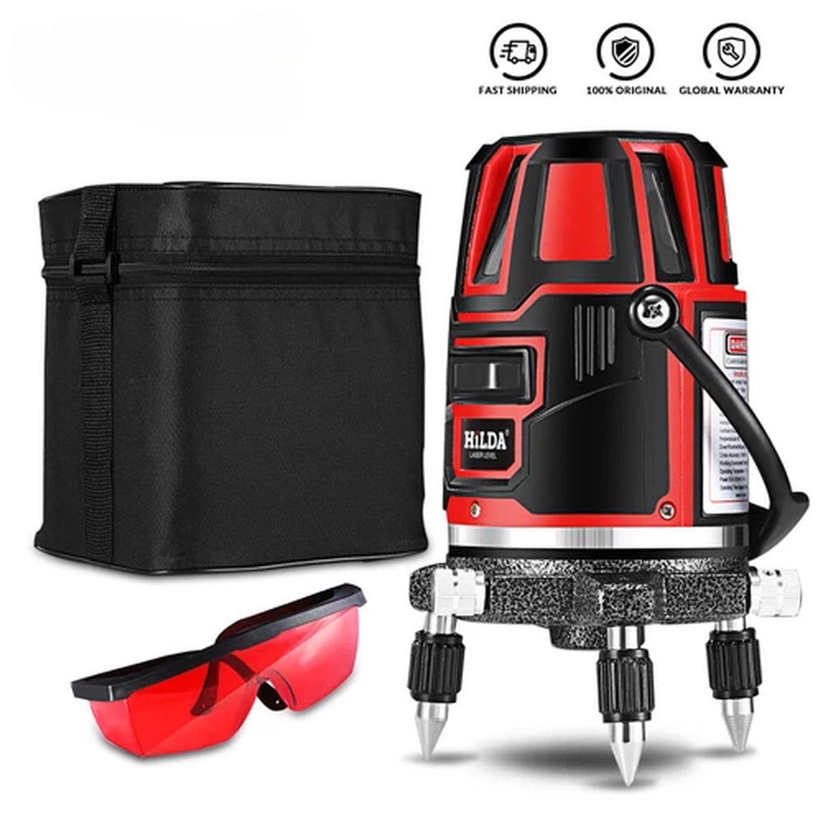 Laser Level 5 Laser Lines 6 Points 360 Degrees Rotary 635nm Receiver Tilt Slash