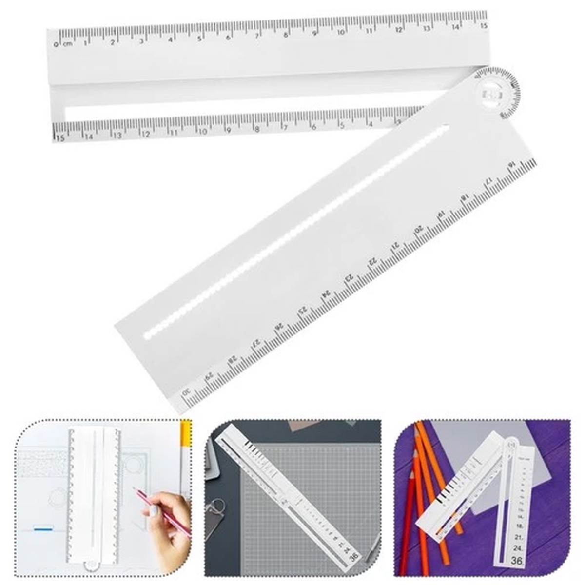 White ABS Multifunctional Geometric Protractor Ruler Durable for Office Use