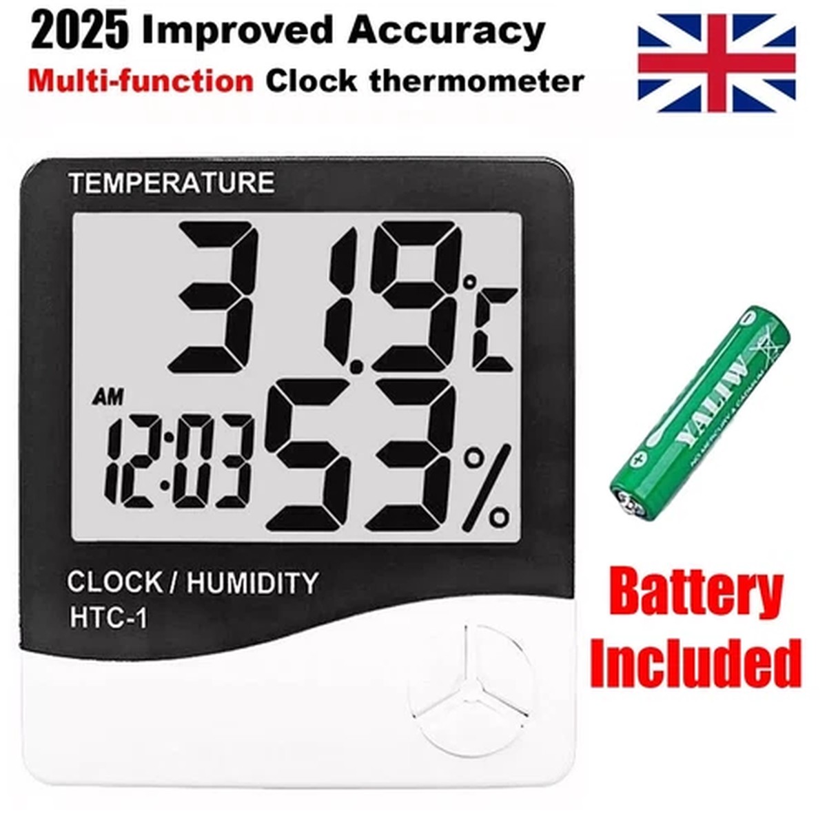 Digital Thermometer Hygrometer Clock Humidity Temperature Meter Room Indoor LCD