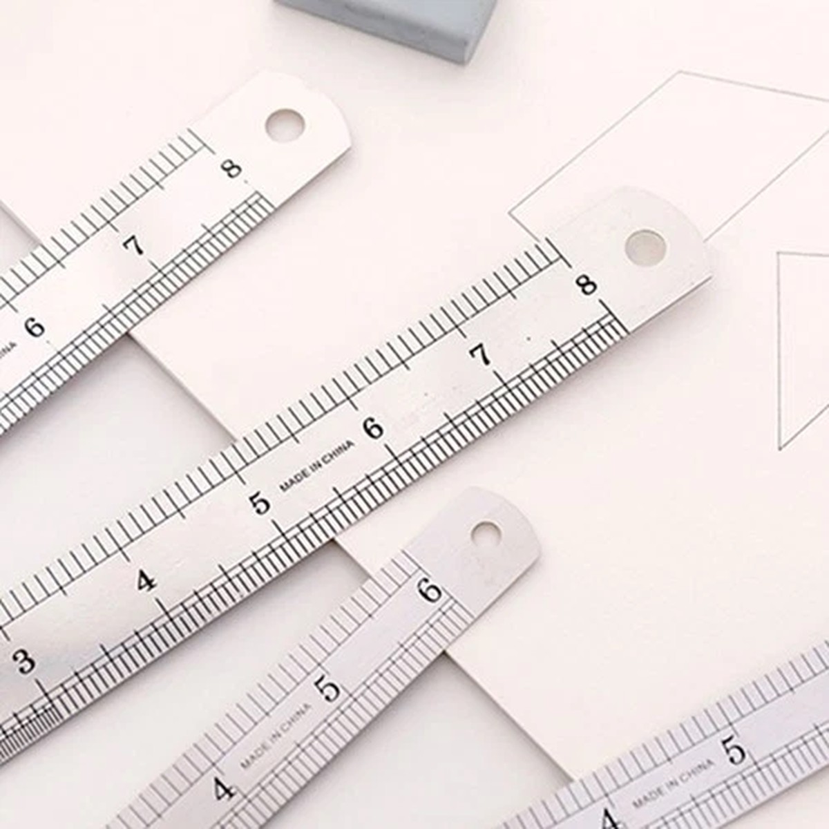 (12)Generic Stainless Steel Ruler 12 Inch Straight Metal Ruler With Centimeter