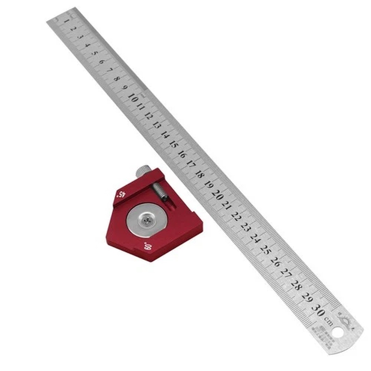 Steel Ruler and Positioning Block with Angle Scriber for Precise Wood Marking