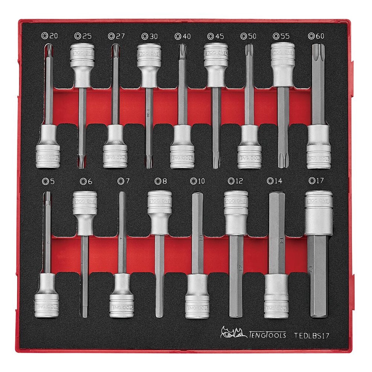1/2" Long Hex & TX Bit Socket Set FOAM2 17 Pieces