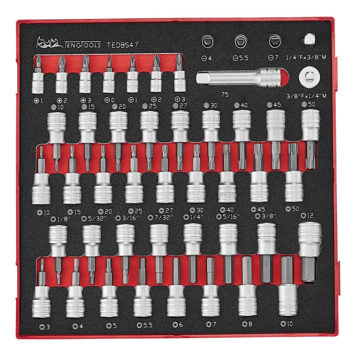 1/4" & 3/8" Bit Socket Set FOAM2 47 Pieces