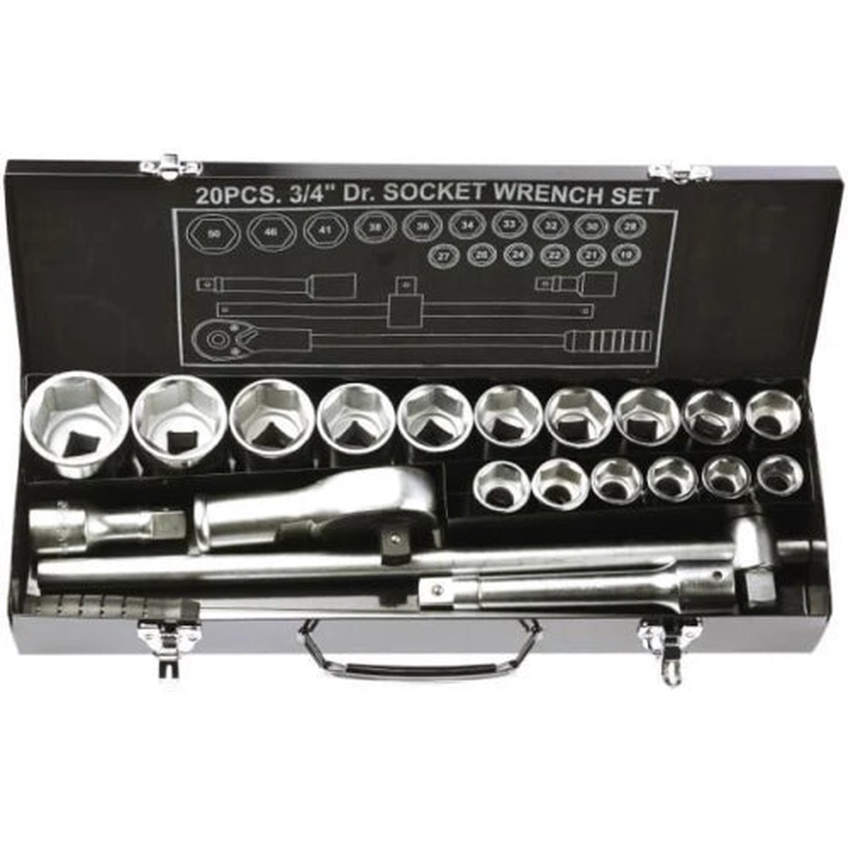 YATO 20Pc 3/4" Socket Set In Metal Case 19-50mm | YT-1335