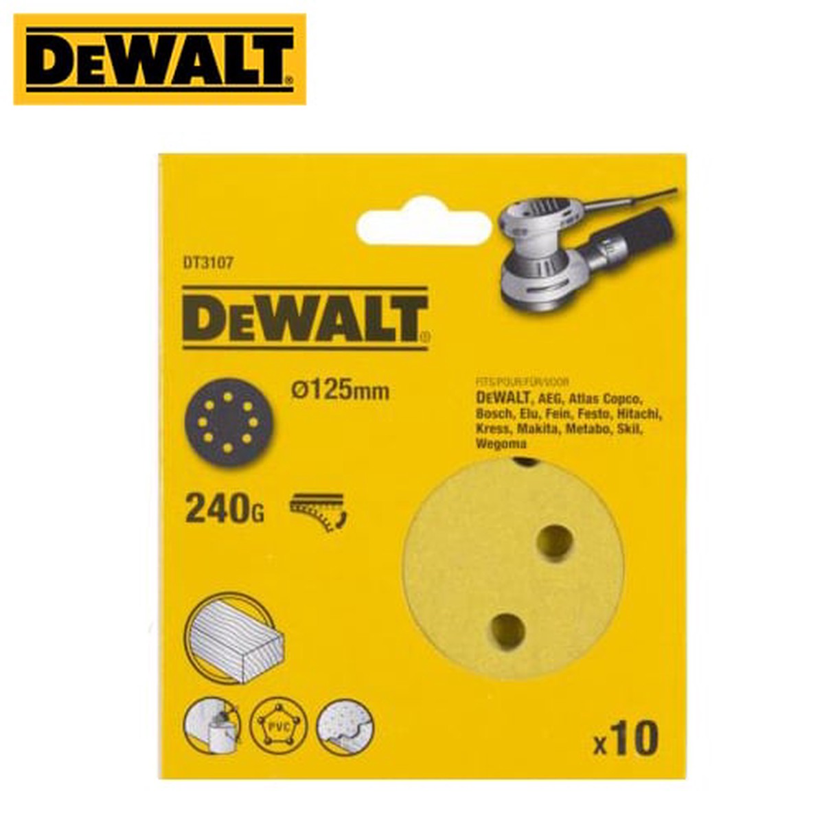 Dewalt DT3105-QZ Sanding Disc 125mm 240 Grit 10/Pk