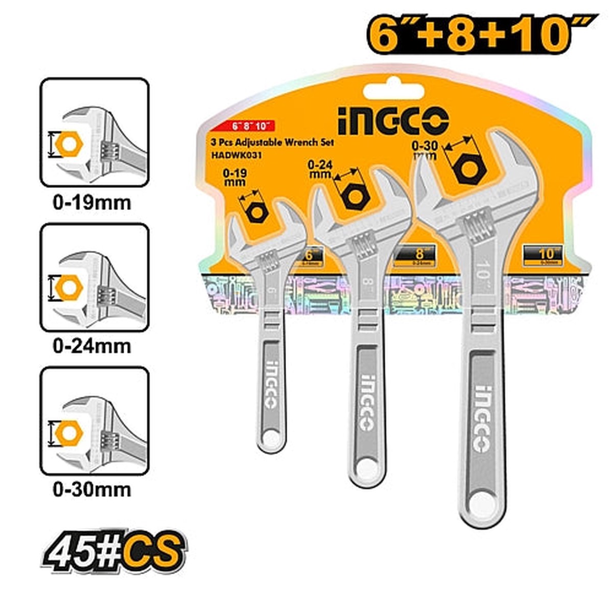 Ingco 3Pc Adjustable Wrench Set | HADWK031