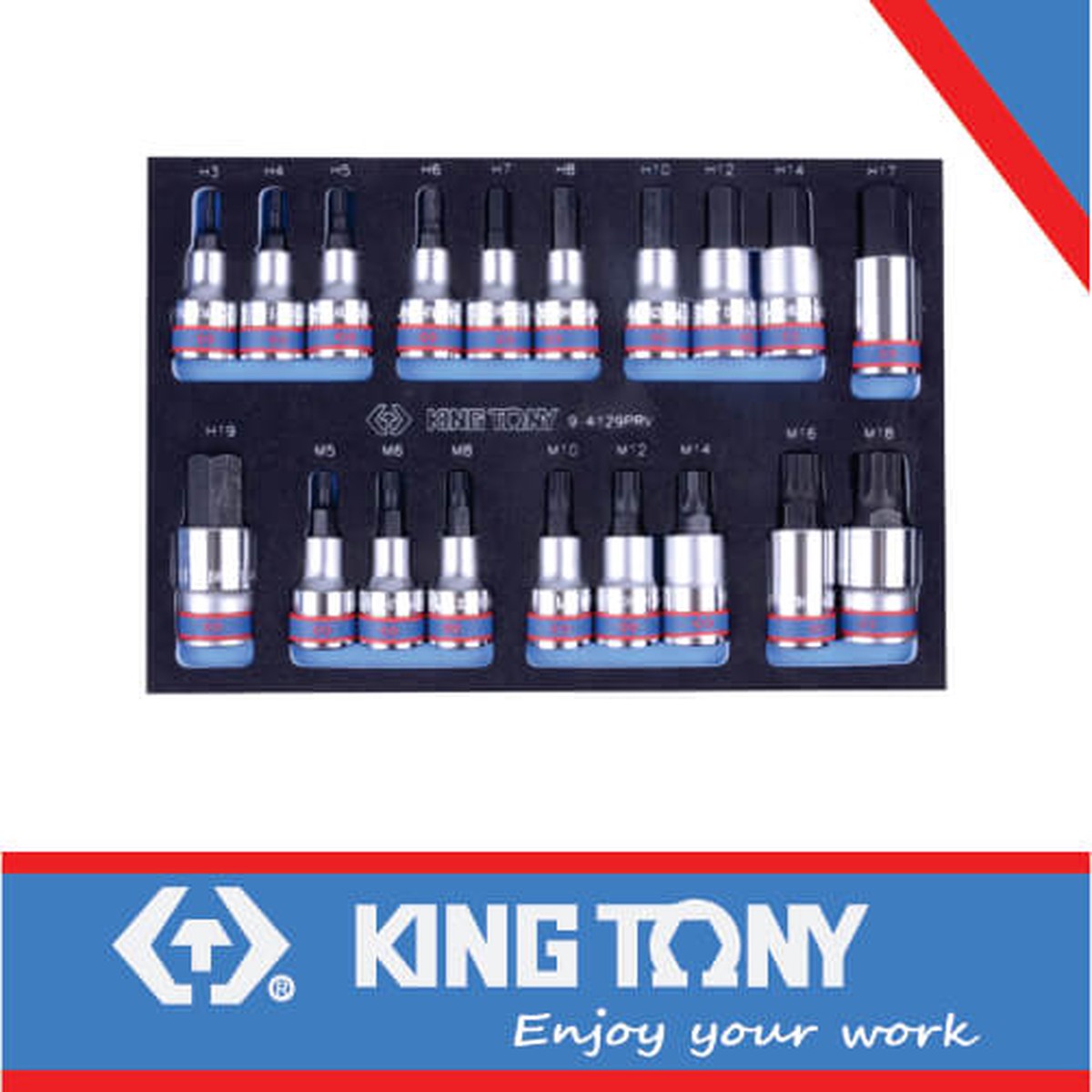KING TONY SOCKET SET 1/2" HEX TORX & SPLINE BITS 29PC | 9 4129PRV