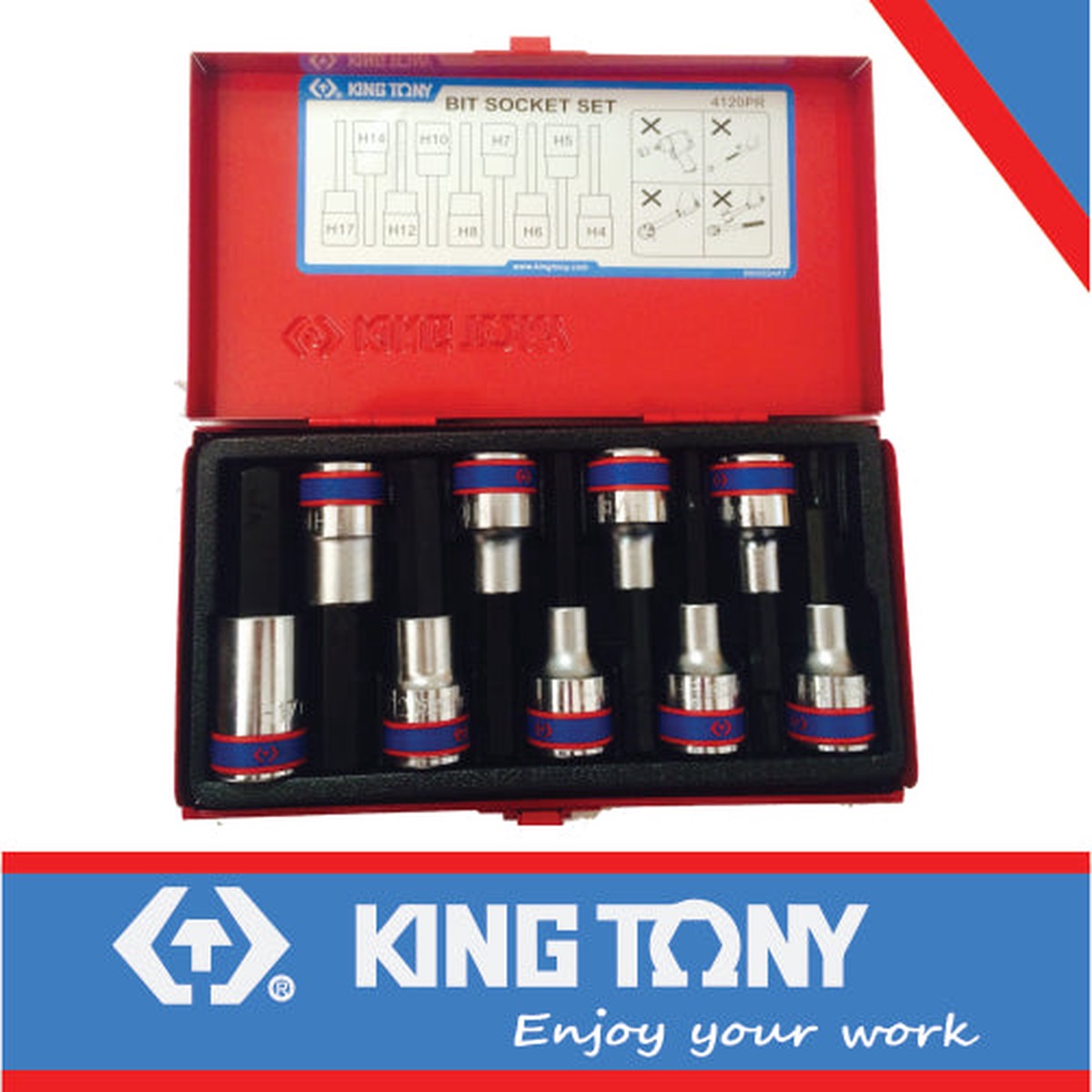 KING TONY SOCKET SET 9PC 1/2" HEX H4 H17 80MM | 4120PR